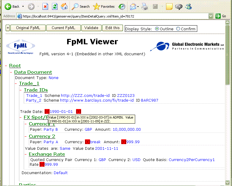 Differences highlighted on trade viewer